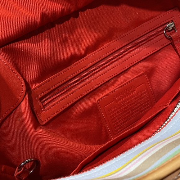 COACH (#4435) Multicolored Striped Fabric/ Tan Leather Shoulder/ Tote Bag - Picture 14 of 16